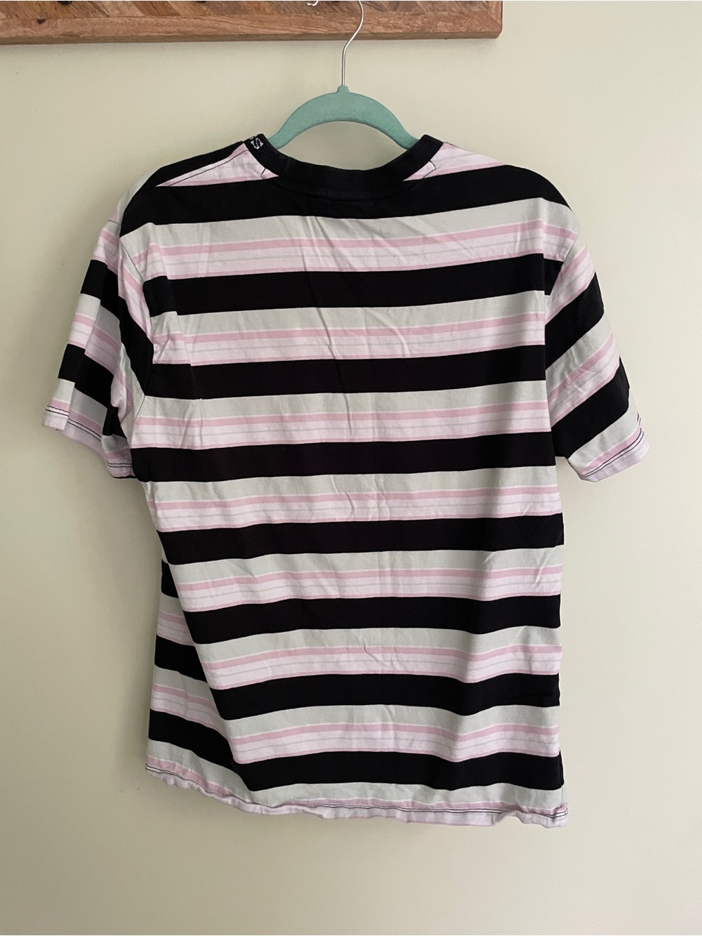 Guess Black, White & Light Pink Striped Logo Tee - Picture 2 of 3